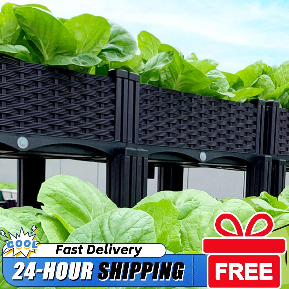 Gardening Tools Box - Jardinière surélevée en plastique avec pieds,